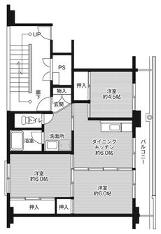 村上市ビレッジハウス村上の間取り図3DK