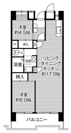 中区ビレッジハウス光南タワーの間取り図2LDK