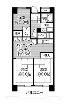 東広島市ビレッジハウス高美が丘タワーの間取り図3DK
