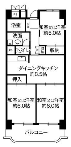 岐阜市ビレッジハウス岐阜タワーの間取り図3DK
