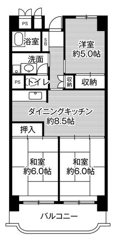 岐阜市ビレッジハウス岐阜タワーの間取り図3DK