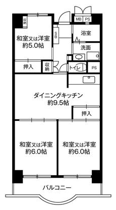 Planta 3DK Village House Hamamatsu Tower em Chuo-ku