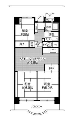 中央区ビレッジハウス浜松タワーの間取り図3DK