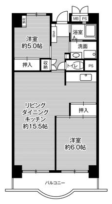 中央区ビレッジハウス浜松タワーの間取り図2LDK