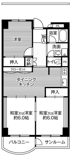 金沢市ビレッジハウス金沢タワーの間取り図2LDK