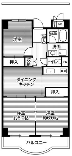 港区ビレッジハウス芝浦タワーの間取り図3DK