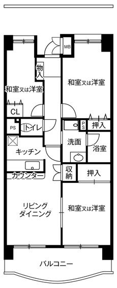 Sơ đồ phòng 2SLDK của Village House Shiomi Tower ở Koto-ku