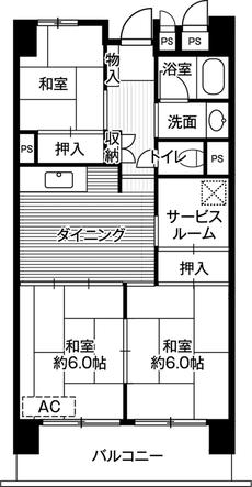 成田市ビレッジハウス成田吾妻タワーの間取り図3SDK