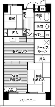 成田市ビレッジハウス成田吾妻タワーの間取り図2SLDK