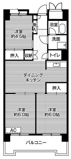 品川区ビレッジハウス品川八潮タワーの間取り図3DK