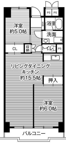 2LDK floorplan of Village House Kiba Tower in Minato-ku