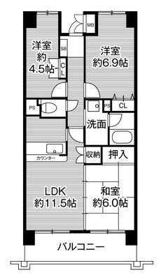 豊田市ビレッジハウス京ヶ峰タワーの間取り図3DK