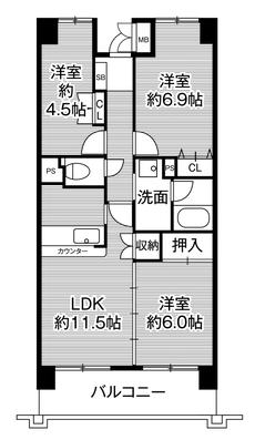 豊田市ビレッジハウス京ヶ峰タワーの間取り図3DK