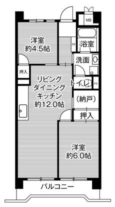 中央区ビレッジハウス港島タワーの間取り図2LDK