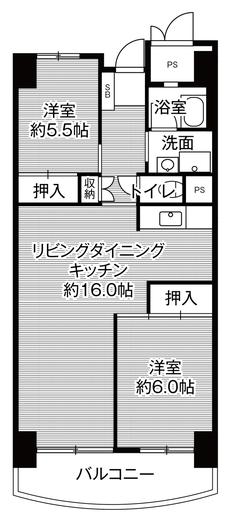 2LDK floorplan of Village House Kashiihama Tower in Higashi-ku