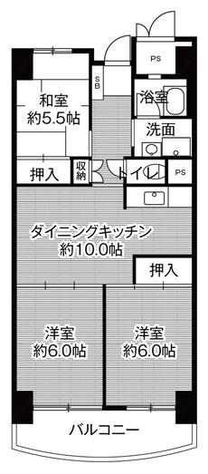 Sơ đồ phòng 3DK của Village House Kashiihama Tower ở Higashi-ku