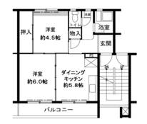 和歌山市ビレッジハウス鳴滝の間取り図2DK