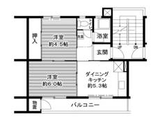 2DK denah lantai Village House Narutaki di Wakayama-shi