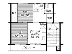 2DK denah lantai Village House Narutaki di Wakayama-shi