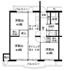 三木市ビレッジハウス志染の間取り図3DK