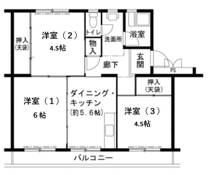 三木市ビレッジハウス志染の間取り図3DK