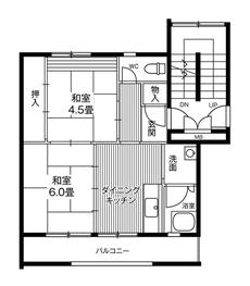 宮城野区ビレッジハウス仙台鶴ケ谷五丁目の間取り図2DK
